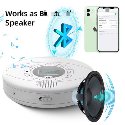 Rechargeable Portable CD Player with Bluetooth 5.0, USB & AUX – Black