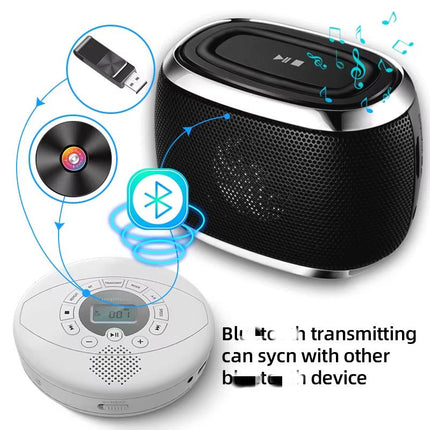 Rechargeable Portable CD Player with Bluetooth 5.0, USB & AUX – Black
