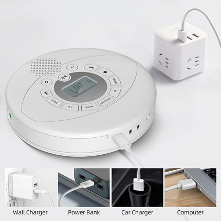 Rechargeable Portable CD Player with Bluetooth 5.0, USB & AUX – Black