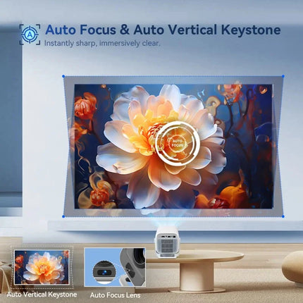 Portable Smart Projector Full HD 1080P with Android 14, WiFi 6 & Bluetooth 5.4 – Multi-Angle Projection