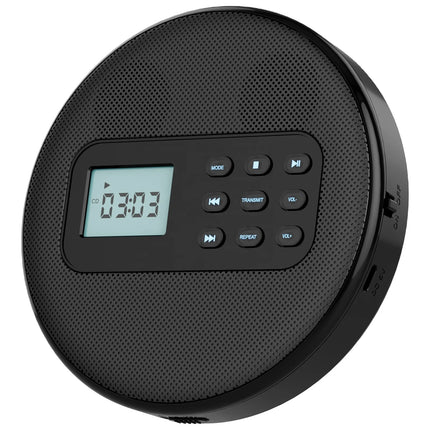 Rechargeable USB CD Music Player with Built-In Speakers – Compact Black Design