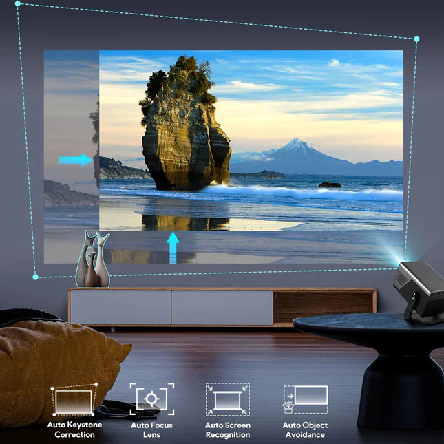 Smart Portable Full HD Projector with Android 14, Auto Focus & Wireless Connectivity
