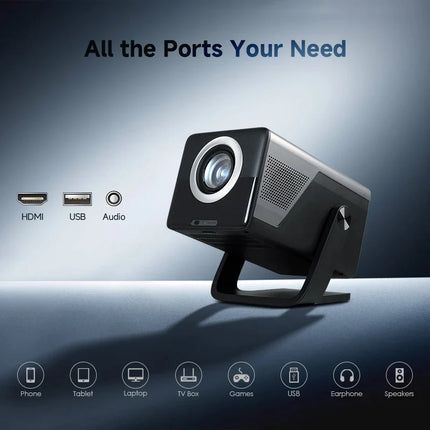 Smart Portable Full HD Projector with Android 14, Auto Focus & Wireless Connectivity