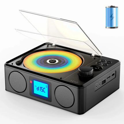 Portable Rechargeable CD Music System with Bluetooth, FM Tuner & Wireless Remote – Black