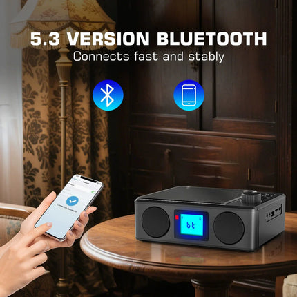 Portable Rechargeable CD Music System with Bluetooth, FM Tuner & Wireless Remote – Black
