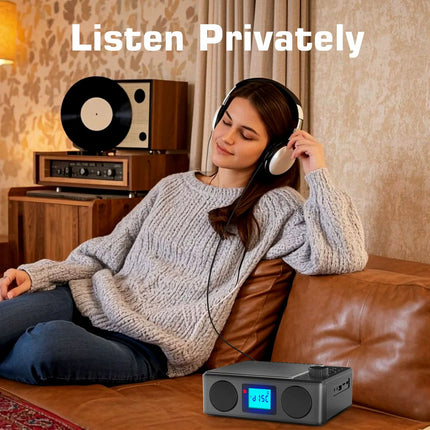 Portable Rechargeable CD Music System with Bluetooth, FM Tuner & Wireless Remote – Black
