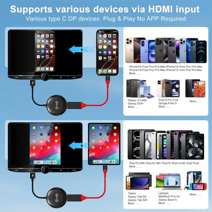 Universal Car Screen Mirroring Adapter – HDMI Display Casting for iPhone & Android, Instant Setup