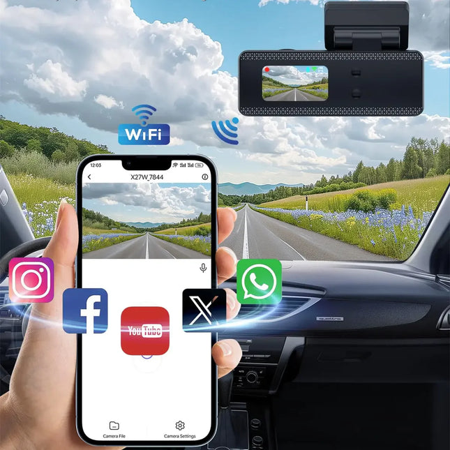 Smart 4K Vehicle Dash Recorder with Wireless App Access and Mini Screen – Black