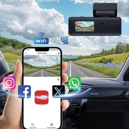 Smart 4K Vehicle Dash Recorder with Wireless App Access and Mini Screen – Black