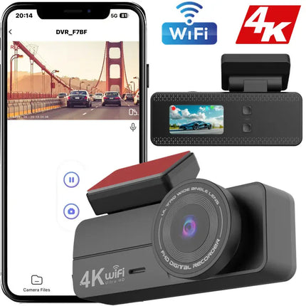 Smart 4K Vehicle Dash Recorder with Wireless App Access and Mini Screen – Black