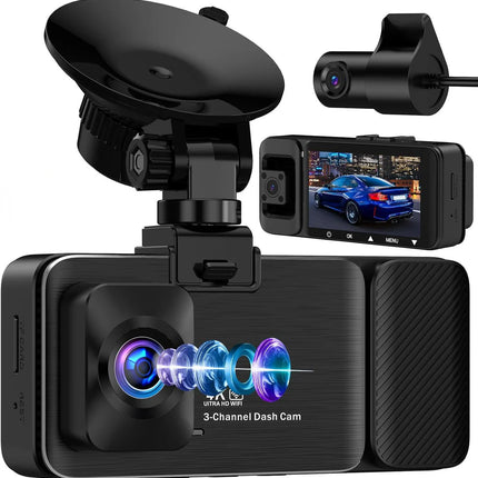 Advanced 3-Channel Car Dash Cam with 4K Recording, WiFi & IPS Screen