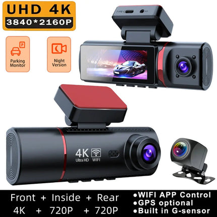 4K Dual Lens Dash Camera with WiFi – Front & Rear Recording, Compact Black Design