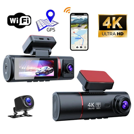 4K Dual Lens Dash Camera with WiFi – Front & Rear Recording, Compact Black Design