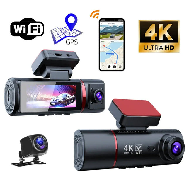 4K Dual Lens Dash Camera with WiFi – Front & Rear Recording, Compact Black Design