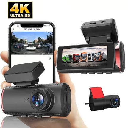 Triple Lens 4K Car Dash Camera – Front, Rear & Interior Recording with WiFi Black
