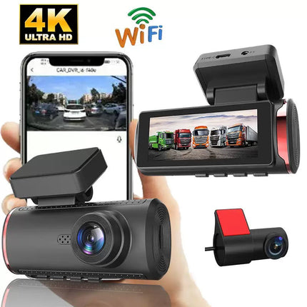 Triple Lens 4K Car Dash Camera – Front, Rear & Interior Recording with WiFi Black