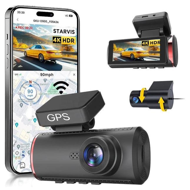 Triple Lens 4K Car Dash Camera – Front, Rear & Interior Recording with WiFi Black