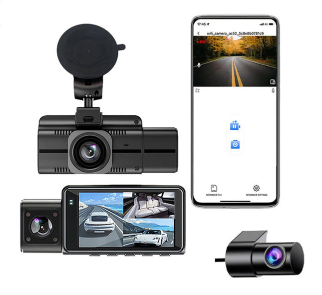 Portable 4K Front and Rear Dash Camera with WiFi and 3.0" IPS Display – Black