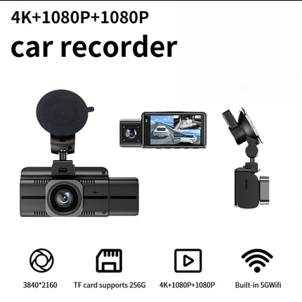 Portable 4K Front and Rear Dash Camera with WiFi and 3.0" IPS Display – Black