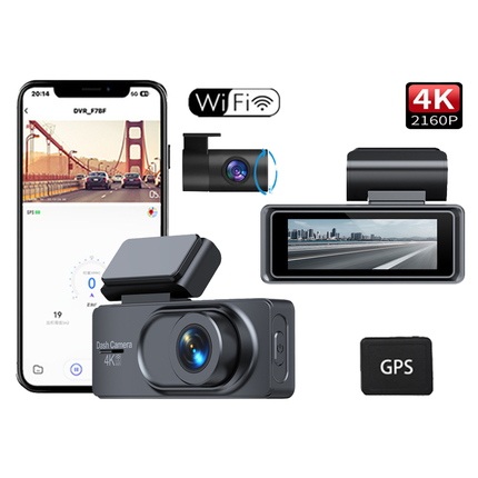 Ultra HD 4K Front & 1080P Rear Dash Camera with App Control, GPS & Type-C Charging – Black