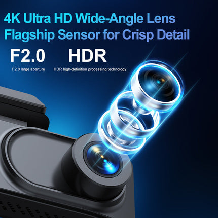 Ultra HD 4K Front & 1080P Rear Dash Camera with App Control, GPS & Type-C Charging – Black
