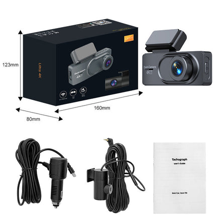 Ultra HD 4K Front & 1080P Rear Dash Camera with App Control, GPS & Type-C Charging – Black