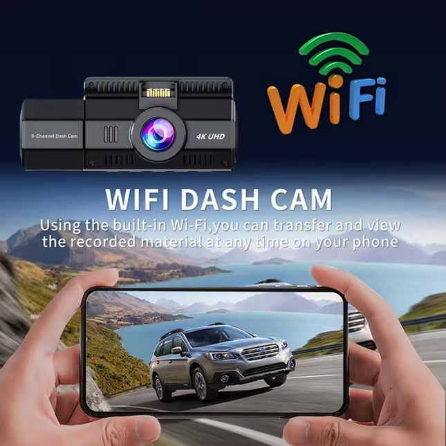4K Dual Dash Camera Front + Rear with 3" IPS Screen, WiFi & Type-C Connectivity – Black