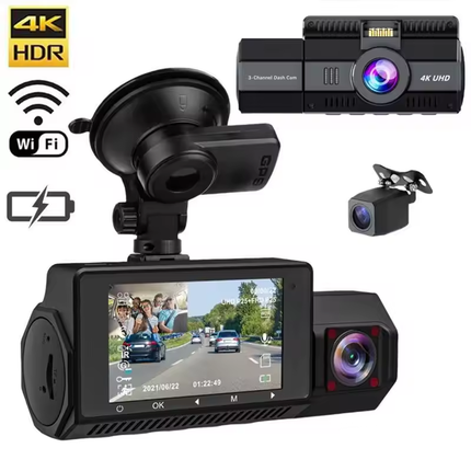 4K Dual Dash Camera Front + Rear with 3" IPS Screen, WiFi & Type-C Connectivity – Black