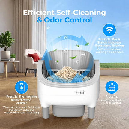 Automatic Open-Top Cat Litter Box with Intelligent Self-Cleaning and Compact Design