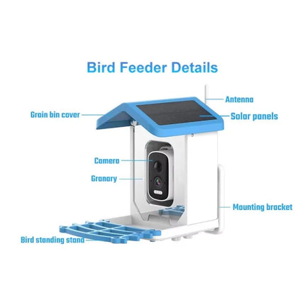 Smart Bird Feeder with 5MP 2.5K Camera | Solar & USB-C Charging | 1.5L Capacity