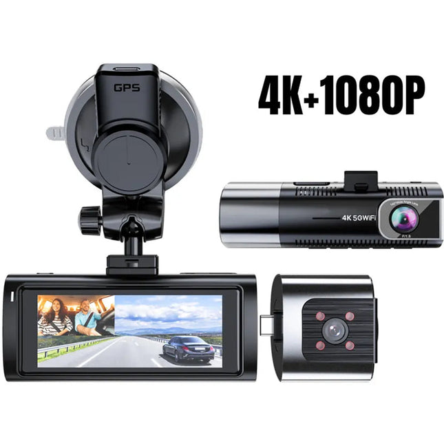 Portable 4K Front and Rear Dash Camera with WiFi Connectivity Black