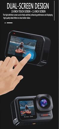 Waterproof 5K Action Camera with Dual Screens 4K60 Video & iSmart App Black