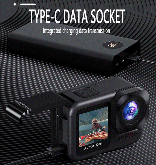 Waterproof 5K Action Camera with Dual Screens 4K60 Video & iSmart App Black