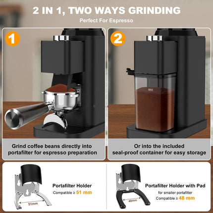 Stainless Steel Coffee Grinder with Adjustable Grinding and Precise Control