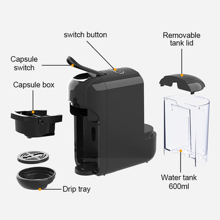 Automatic Espresso Coffee Machine 1450W Portable Single Serve Capsule & Ground Coffee Maker Stainless Steel