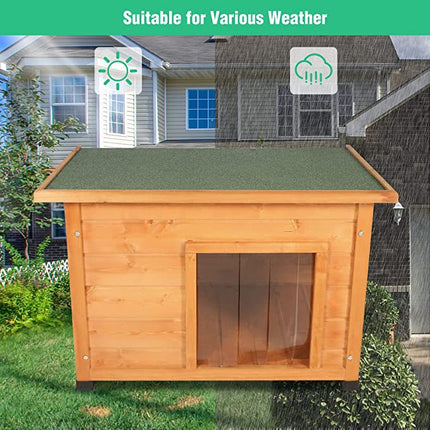 Outdoor Wooden Pet Shelter with Rustic Cabin Design and Weather Protection