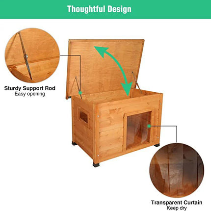 Outdoor Wooden Pet Shelter with Rustic Cabin Design and Weather Protection