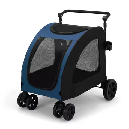 All-Terrain Collapsible Pet Travel Stroller for Big Dogs & Cats with Ventilated Mesh