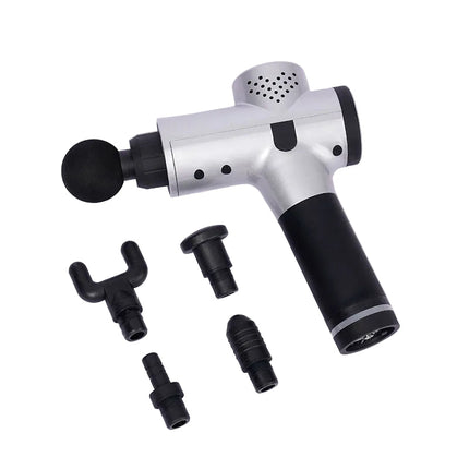 Portable Cordless Massage Gun 12 Speed Vibration with 5 Interchangeable Heads Silver
