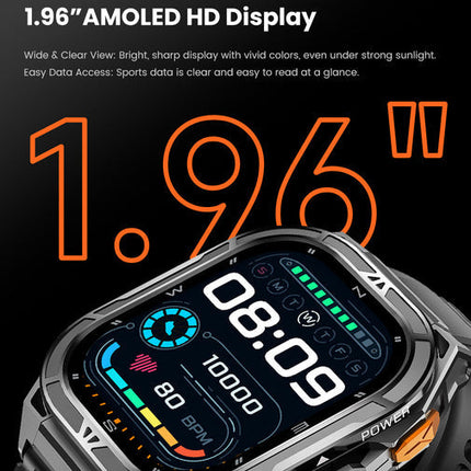 1.96 Inch Touch Screen Smart Watch with 5ATM Waterproof Rating, Fitness Tracking and App Support