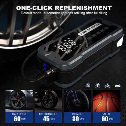 Compact 4-in-1 Car Jump Starter & Air Compressor with LED and Digital Display