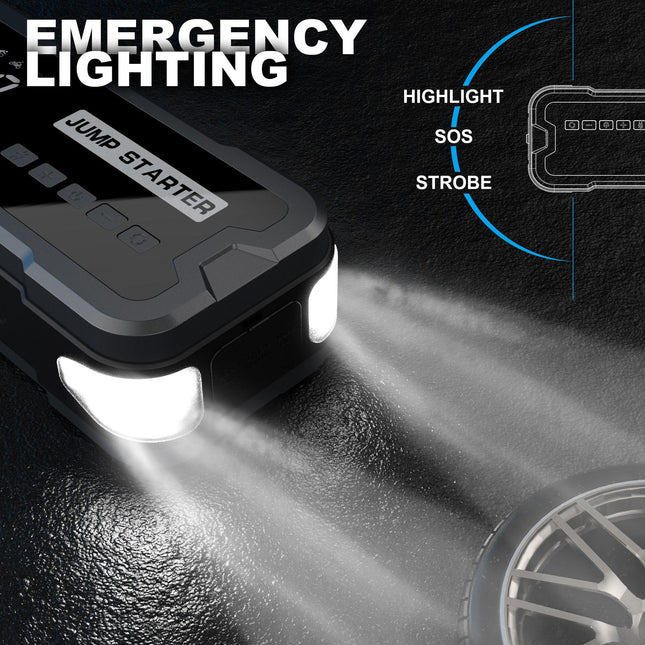 Compact 4-in-1 Car Jump Starter & Air Compressor with LED and Digital Display