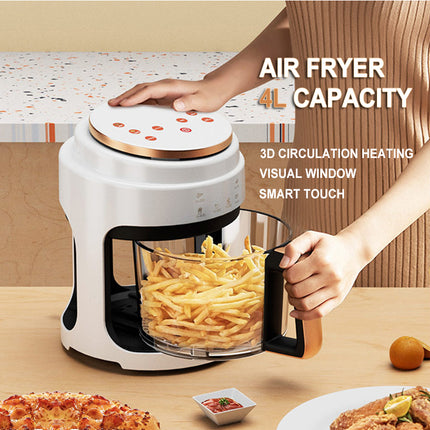 Black 4L Compact Air Fryer with Viewing Window & 1400W Rapid Air Technology for Quick Countertop Cooking