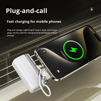 Compact 5000mAh Rechargeable Power Bank with Integrated Plug and Cable 22.5W Output Green