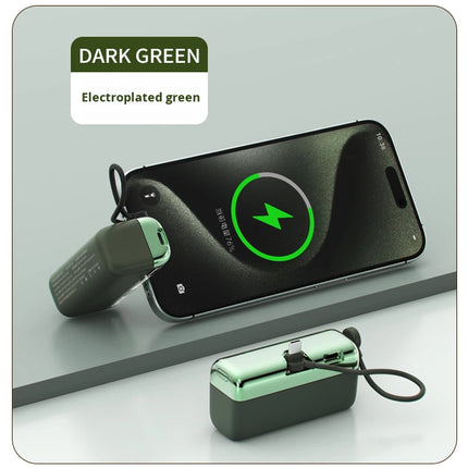 Compact 5000mAh Rechargeable Power Bank with Integrated Plug and Cable 22.5W Output Green