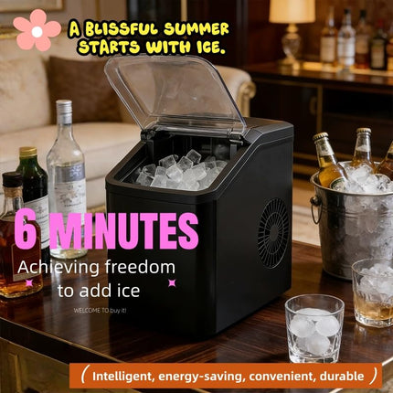 Portable Bullet Ice Maker 1.3L with Touch Control 24H Continuous Ice for Home Kitchen Office Bar