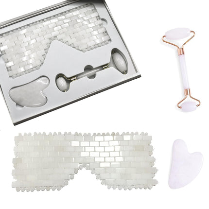 3-in-1 Face Massage Roller Gua Sha Scraper and Cooling Eye Mask Set