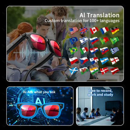 Waterproof AI Glasses with 16MB Memory and 10m Wireless Range