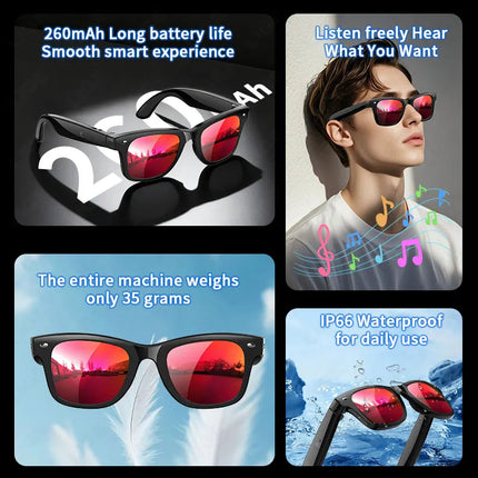Waterproof AI Glasses with 16MB Memory and 10m Wireless Range