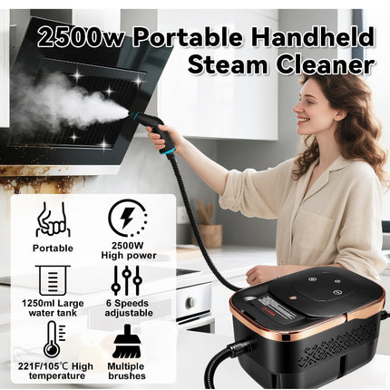 2500W Portable Handheld Steam Cleaner with Fast Heat Up and 1L Tank for Home and Car